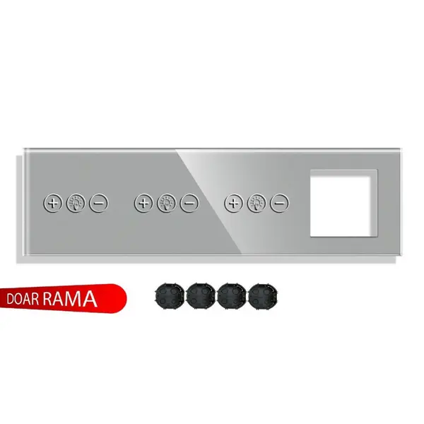  Panou întrerupător dimmer+dimmer+dimmer+rama priză din sticlă M1