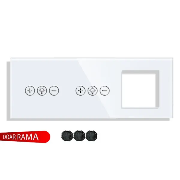 Panou întrerupător dimmer+dimmer+rama priză din sticlă M1