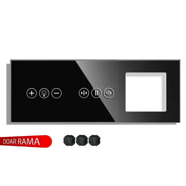 Panou întrerupător dimmer+perdele+rama priză din sticlă M1