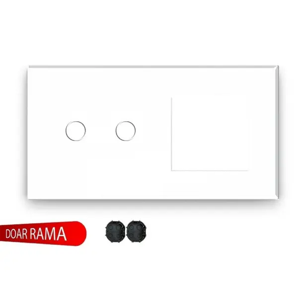 Panou întrerupător dublu+rama priză din sticlă M1