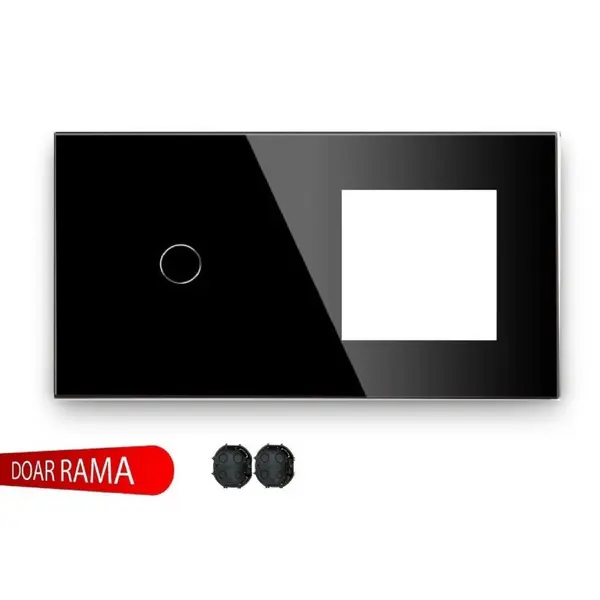 Panou întrerupător simplu+rama priză din sticlă M1
