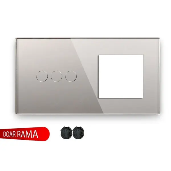 Panou întrerupător triplu+rama priză din sticlă M1