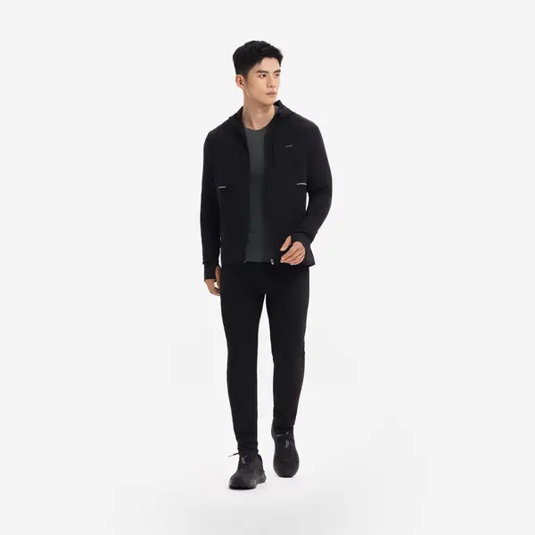PANTALON CĂLDUROS ALERGARE JOGGING KIPRUN RUN 100 Warm NEGRU BĂRBAȚI