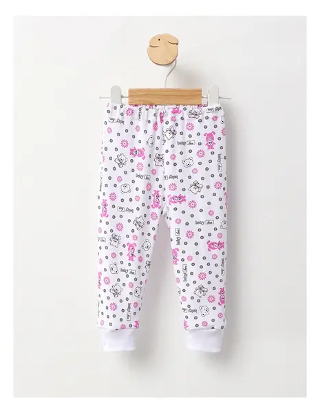 Pantaloni Baby Bear alb-roz