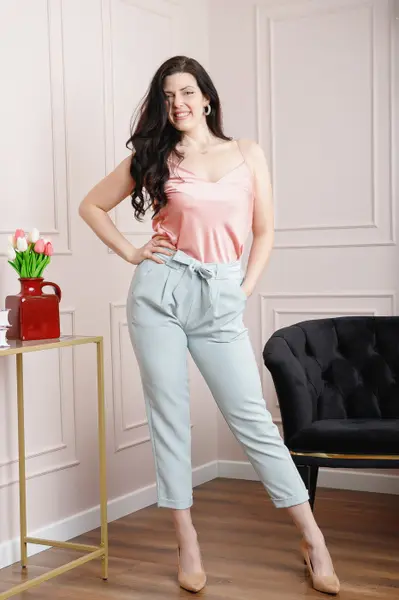 Pantaloni bleu cu fundita in talie