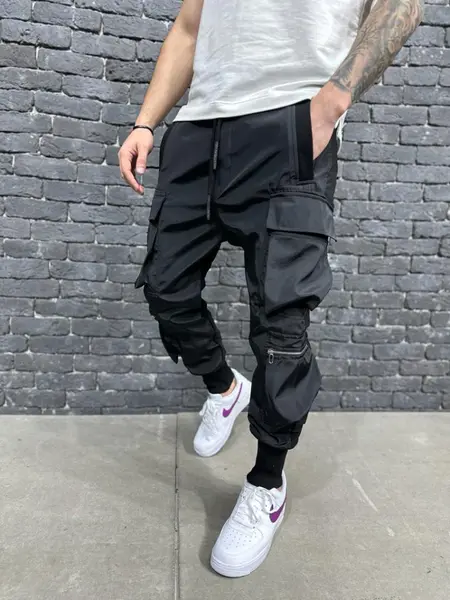 PANTALONI CU TUR CARGO BLACK BGAS1083(011) (MĂRIME: L)