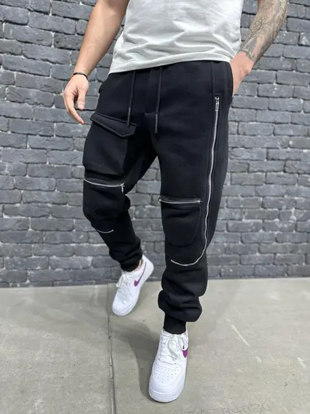 PANTALONI CU TUR TRACK ZIPPERS BLACK BGAS1084(009) (MĂRIME: M)