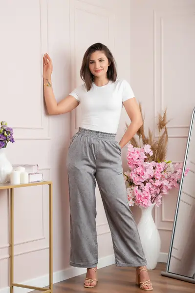 Pantaloni dama palazzo Estelle gri marmorat