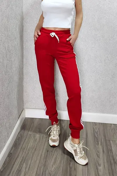 Pantaloni de trening, Confort, cu dungi laterale, Rosu