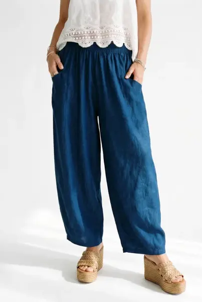 Pantaloni din denim subtire cu croi balon oversize, bleumarin