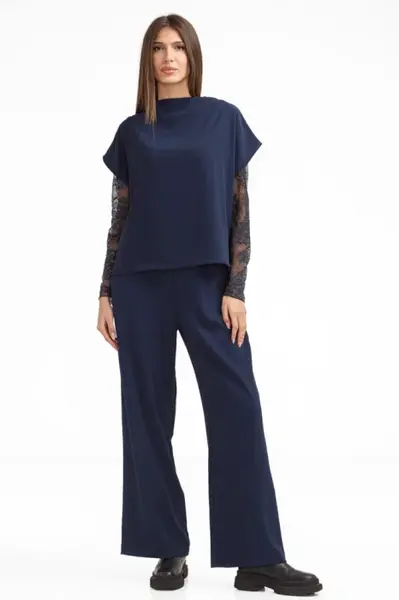 Pantaloni eleganti cu croiala dreapta, lejera, bleumarin