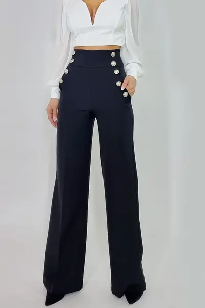 Pantaloni eleganti Palma, cu talie inalta, Negru