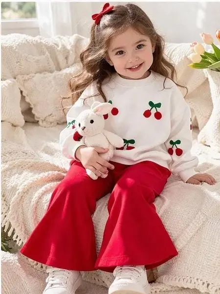 Pantaloni evazati si bluza DIANA - rosu / 2-3ani