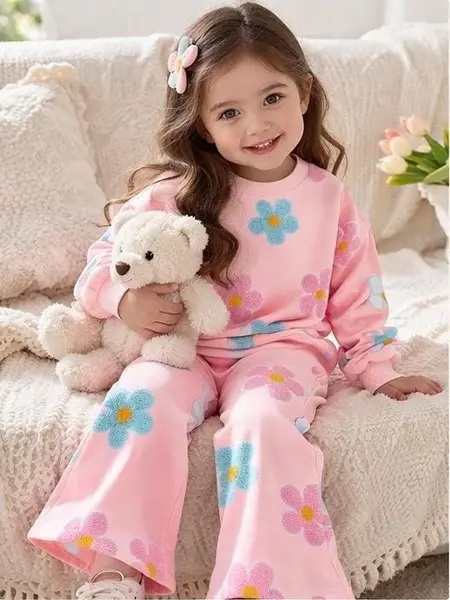 Pantaloni evazati si bluza DIANA - roz / 9-12luni