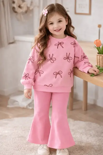 Pantaloni evazati si bluza DIANA - roz închis / 2-3ani
