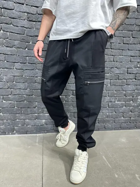PANTALONI HOINAR CU TUR TRACK ZIPPERS BLACK BGAS1116(054) (MĂRIME: M)
