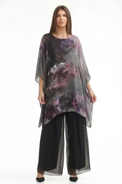 Pantaloni lungi negri, drepti, cu dublura, din matase si vascoza