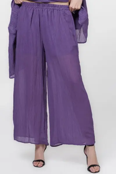 Pantaloni mov eleganti, usor creponati