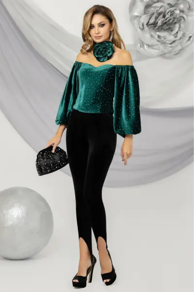 Pantaloni negri Pretty Girl din catifea cu banda elastica sub talie
