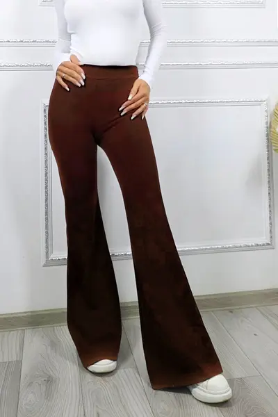 Pantaloni Politeh, evazati, cu talie inalta, Maro inchis, Marime S/M