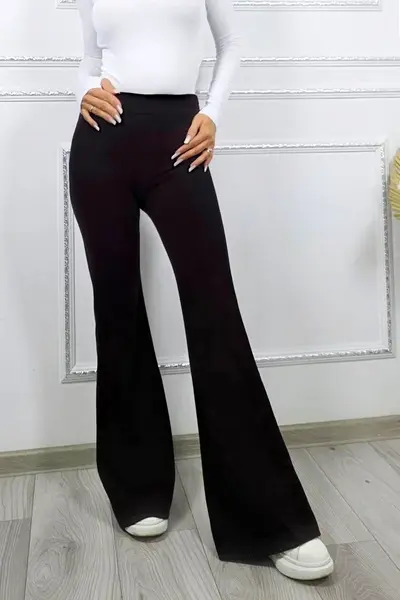 Pantaloni Politeh, evazati, cu talie inalta, Negru, Marime S/M