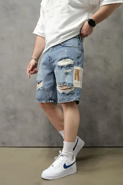 PANTALONI SCURȚI DENIM GRAFFITI STREETWEAR – BLUE EDITION PSAS218(3347) (MĂRIME: 31)
