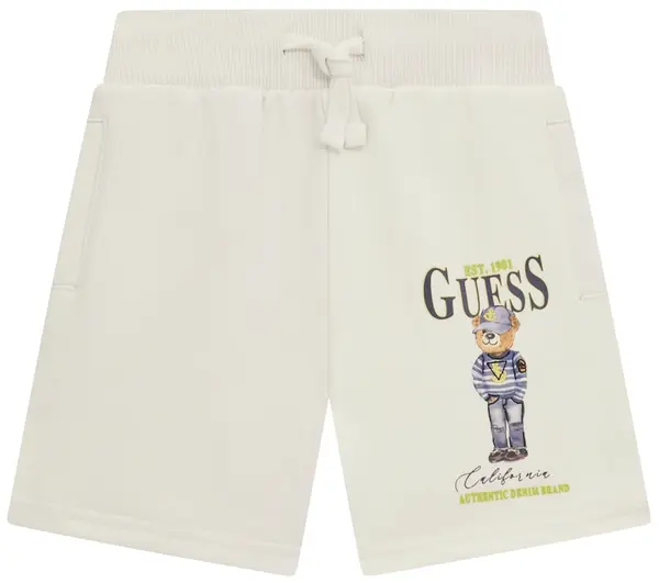 Pantaloni scurți pentru copii Guess - Ursuleț cu șapcă și blugi, albi, 12 luni