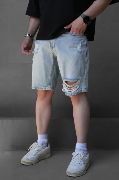 PANTALONI SCURTI RUPTI BLUE-WHITE PSAS210(ES3249) (MĂRIME: 31)