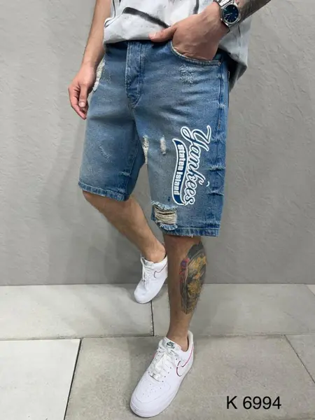 PANTALONI SCURTI RUPTI YANKEES BLUE PSAS120(6994) (MĂRIME: 30)