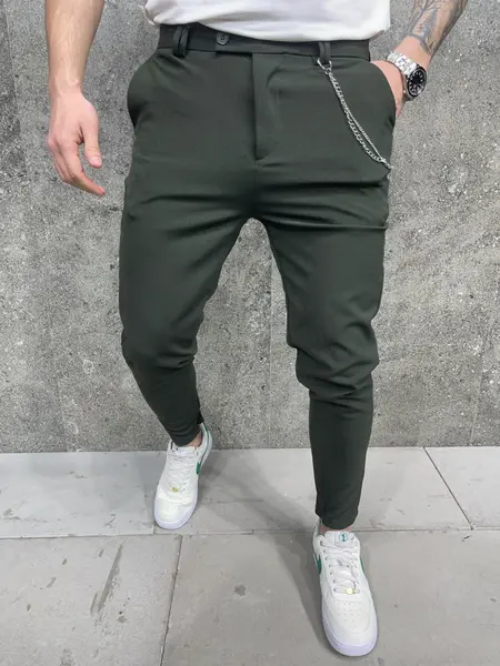 PANTALONI SLIM FIT ZIPPER KHAKI BGAS1001(1044-4) (MĂRIME: 30)