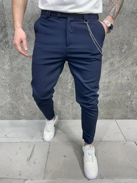 PANTALONI SLIM FIT ZIPPER NAVY-BLUE BGAS1006(1044-4) (MĂRIME: 31)