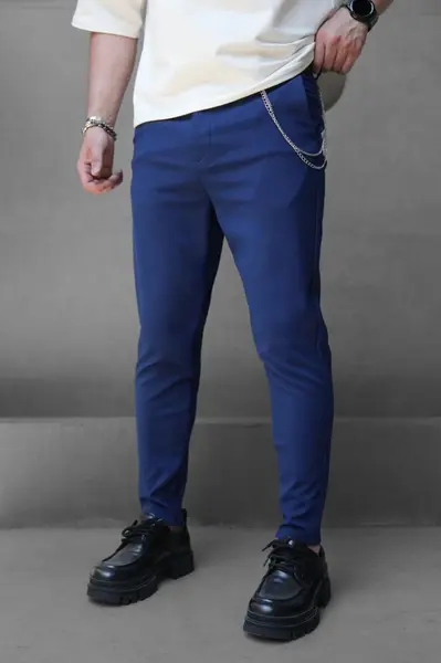 PANTALONI SLIM FIT ZIPPER NAVY-BLUE BGAS1156(1044-10) (MĂRIME: 29)