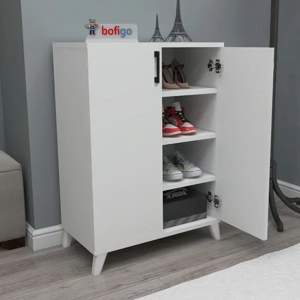Pantofar Ceren multifunctional cu 2 usi si 4 rafturi interioare, dulap pantofi, mobilier hol ingust 70 x 110 cm, PAL melaminat 18 mm clasa E1, mecanism silentios soft-close, 72x32,5x88 cm