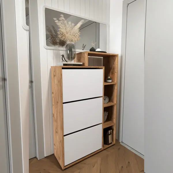 Pantofar cu usi rabatabile si rafturi, 90 x 32 x 143 cm,