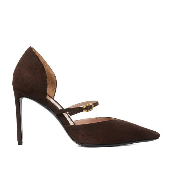 Pantofi Agnes in V Piele Intoasa, Maro - Premium Collection - 35 / 10 cm