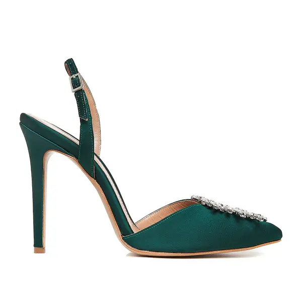 Pantofi Alice Brosa Cristale Satin, Verde Smarald, Editie Limitata - 42 / 9.5cm