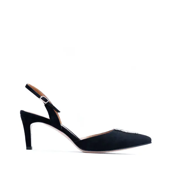 Pantofi Alice Cristale, Piele Intoarsa, Negri - 38.5 / 8 cm