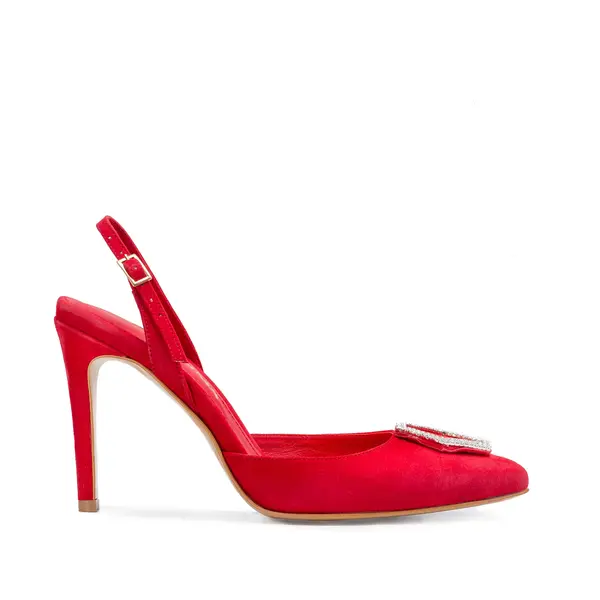 Pantofi Alice Cristale, Piele Intoarsa, Rosii - 40 / 8 cm