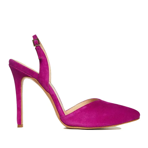 Pantofi Alice Decupat in V, Piele Intoarsa, Fucsia - 41 / 8 cm