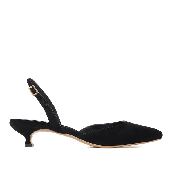 Pantofi Alice Piele Intoarsa, Negri - Kitten Heels - 36 / 4 cm