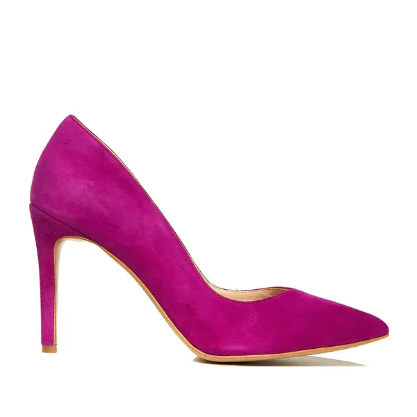 Pantofi Alice Stiletto in V, Piele Intoarsa, Fucsia - 37 / 8 cm