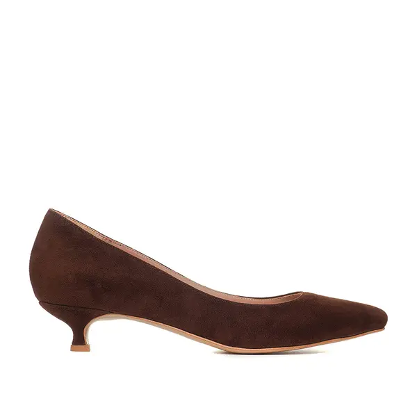Pantofi Alice Stiletto Piele Intoarsa, Maro - Kitten Heels - 37 / 4 cm