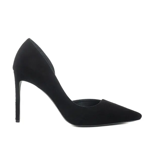 Pantofi Ava cu Decupaj Interior, Piele Intoarsa, Neagra - Premium Collection - 39 / 10 cm