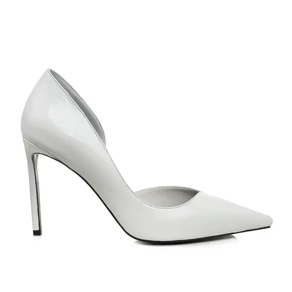 Pantofi Ava cu Decupaj Interior, Piele Lacuita, Alba - Premium Collection - 35 / 10 cm