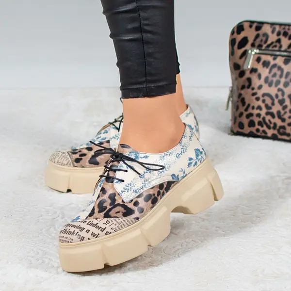 Pantofi casual chic Animal Print & Flowers din piele naturala
