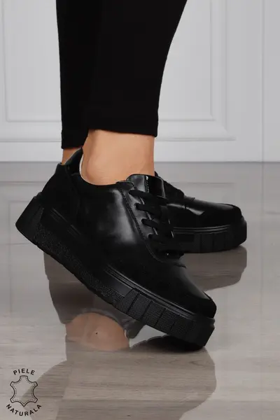Pantofi Casual DAMA din PIELE Naturala Combinata cu Piele intoarsa CRL1521 NEGRU