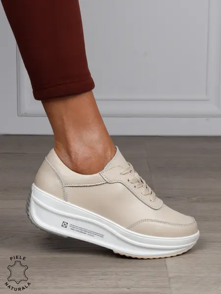 Pantofi casual dama din Piele naturală CRL0058 BEJ