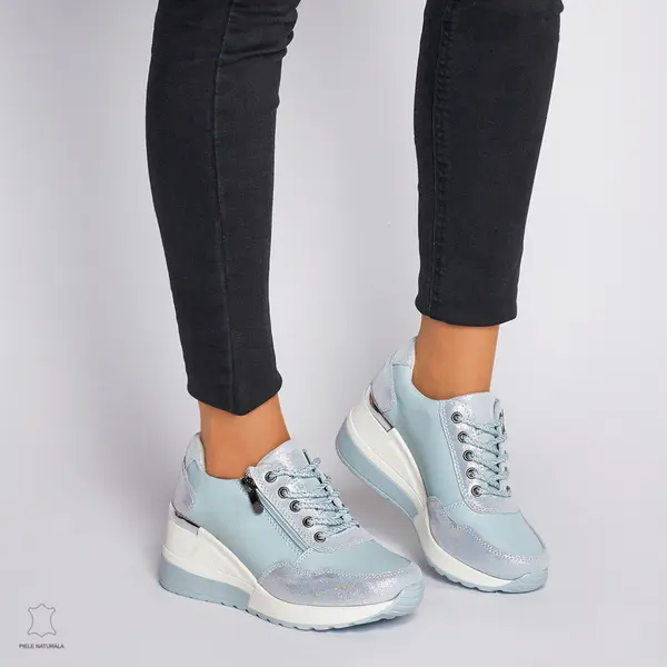 Pantofi Casual dama din Piele Naturala CRL0068 ALBASTRU