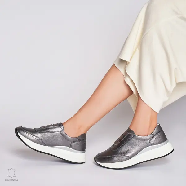 Pantofi Casual dama din Piele naturala CU INCHIDERE ELASTIC CRL1233 PEWTER