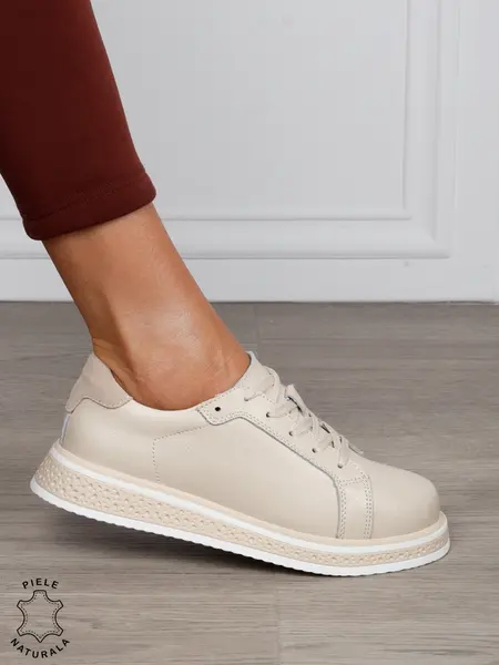 Pantofi Casual damă din piele naturală cu mici perforati CRL1513 BEJ